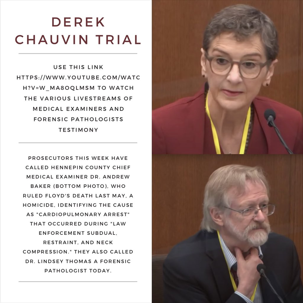 Use this link, youtu.be/L7glZvrN7BY to watch the livestream of the Derek Chauvin trial. Expert medical examiner and forensic pathologist testimony is occurring this week (and right now)! Dr. Lindsey Thomas is currently being questioned by the defense, go check it out.