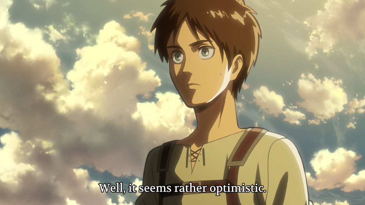 This is actually one of the reasons I really loved this scene of Levi, not just because it's a very deserved conclusion for his character, but Eren called a united world "optimistic" and Levi also said the only way they could push on was believing in that idealistic world.