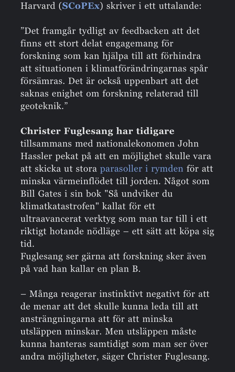 .@Treijsen och @SvD har ett suveränt nyhetsbrev (SvD Klimatkollen) som idag gräver djupare i geoengineering debaclet i Kiruna. Verkar ganska uppenbart nu att Scopex projektets svenska rådgivare inte hade någon aning om vad de gav sig in på.