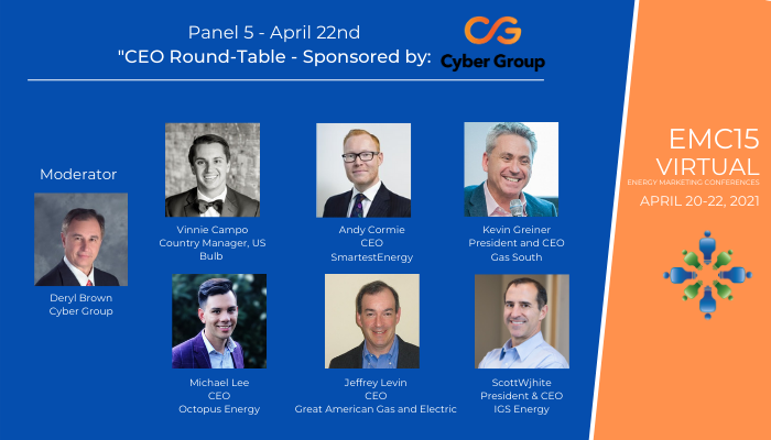 Cyber_Group's tweet photo. We are  proud to be sponsoring the upcoming CEO Roundtable at the Energy Marketing Conference on April 22nd. Join our very own Deryl Brown and 6 CEOs of well-known Retail Energy Providers as they discuss the future of the industry. Register here: https://t.co/WRA2HGwTpA https://t.co/lAeZHFDml0