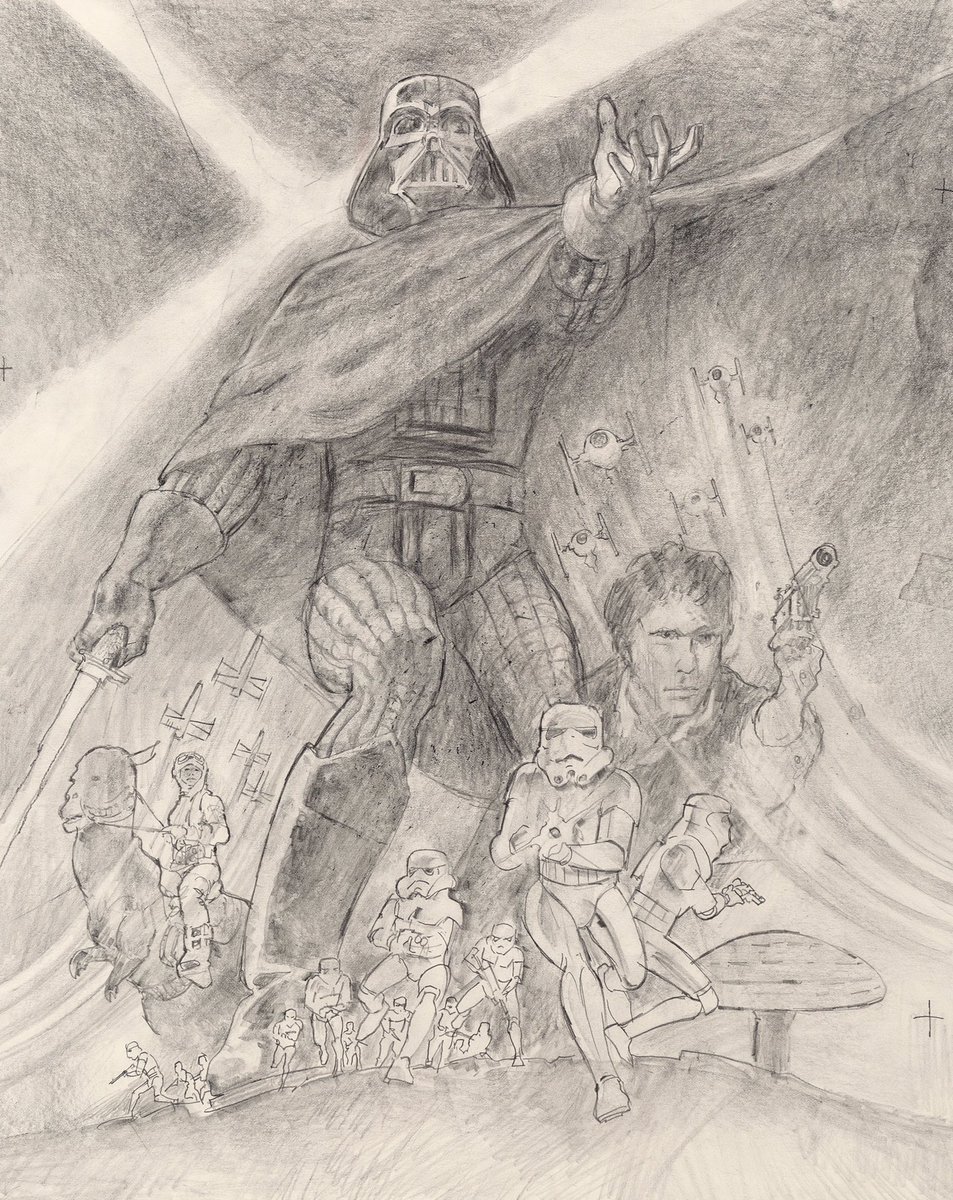 Poster designs-or rather tentative sketches-by Tom Jung for RETURN OF THE JEDI and, last one, THE EMPIRE STRIKES BACK.