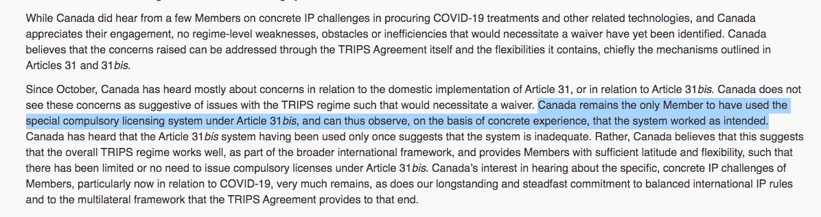 HealthLawAdamH's tweet photo. #FlashbackFriday to when Canada touted its expertise using this law/accompanying mechanism as an argument against the #WTO #TRIPSwaiver.
https://t.co/vMP6ZHOoQ8
#CAMR #Article31bis #CompulsoryLicense 🇨🇦💉💊🌐 https://t.co/8kkx1l0KYc
