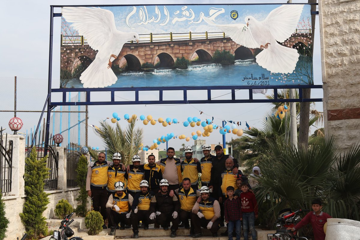 SyriaCivilDef's tweet photo. After work on a new park was halted several times during regime and Russian bombing, #WhiteHelmets finally opened Al Salam Park in Jisr al-Shughour City,  #Idlib yesterday. The 8000 sq meter park provides recreational spaces for Syrians, with 4 children's games areas. https://t.co/7KYWyuHadg