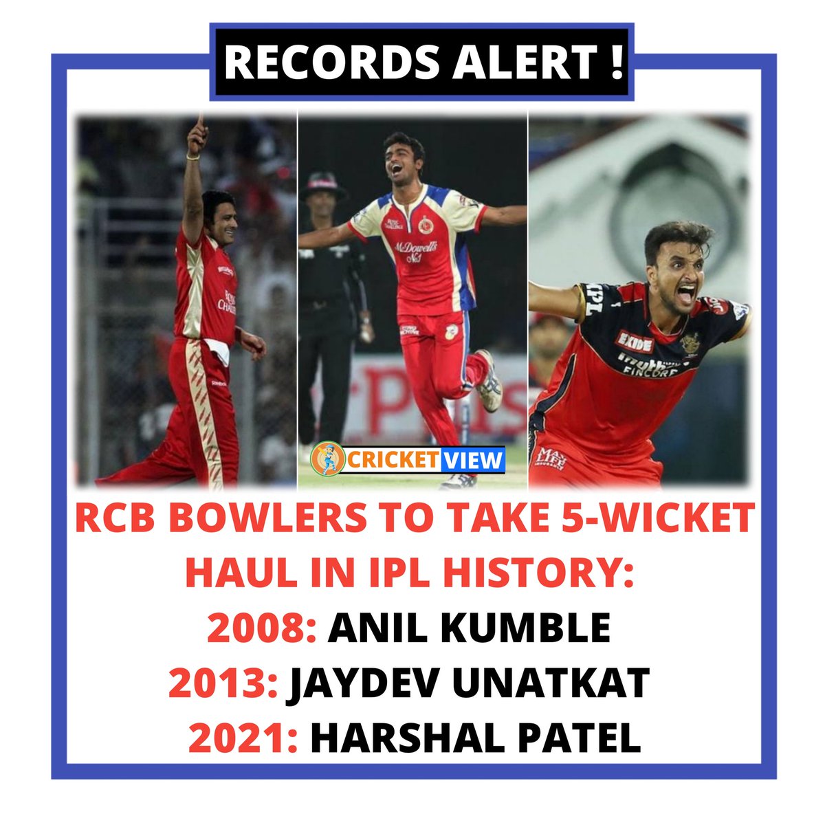 CricketTheView's tweet photo. Harshal Patel become 3rd bolwer for RCB take 5 wickets in a match
#RCB #RCBvsMI #IPL2021 #cricketview https://t.co/1sdof619gh