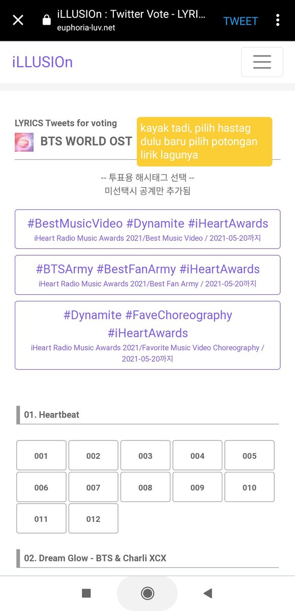 Disini juga disediain caption dari potongan2 lirik lagu bangtan_I vote   #Dynamite for   #BestMusicVideo at the 2021   #iHeartAwards  @BTS_twt