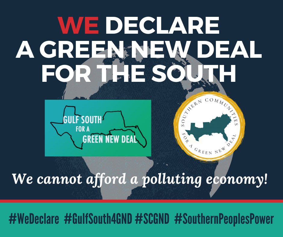 We support Southern community leaders in visioning and building a local, grassroots #GreenNewDeal. We are proud to #FollowFrontlines and stand with #WeDeclare #ClimateActionNow to advance #Equity and a #JustTransition. Follow #GulfSouth4GND #SCGND #SouthernPeoplesPower.