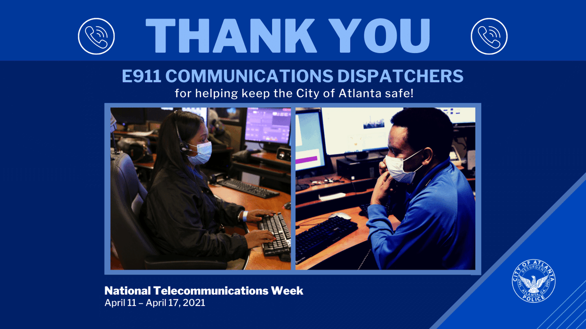 Atlanta_Police's tweet image. National Telecommunications Week starts this Sunday, April 11. Thank you to our E911 dispatchers from @TEAMATL911 for answering the calls of those in need &amp;amp; helping us keep the City of Atlanta safe. The work that you do is invaluable. #APDProud #OneAtlanta