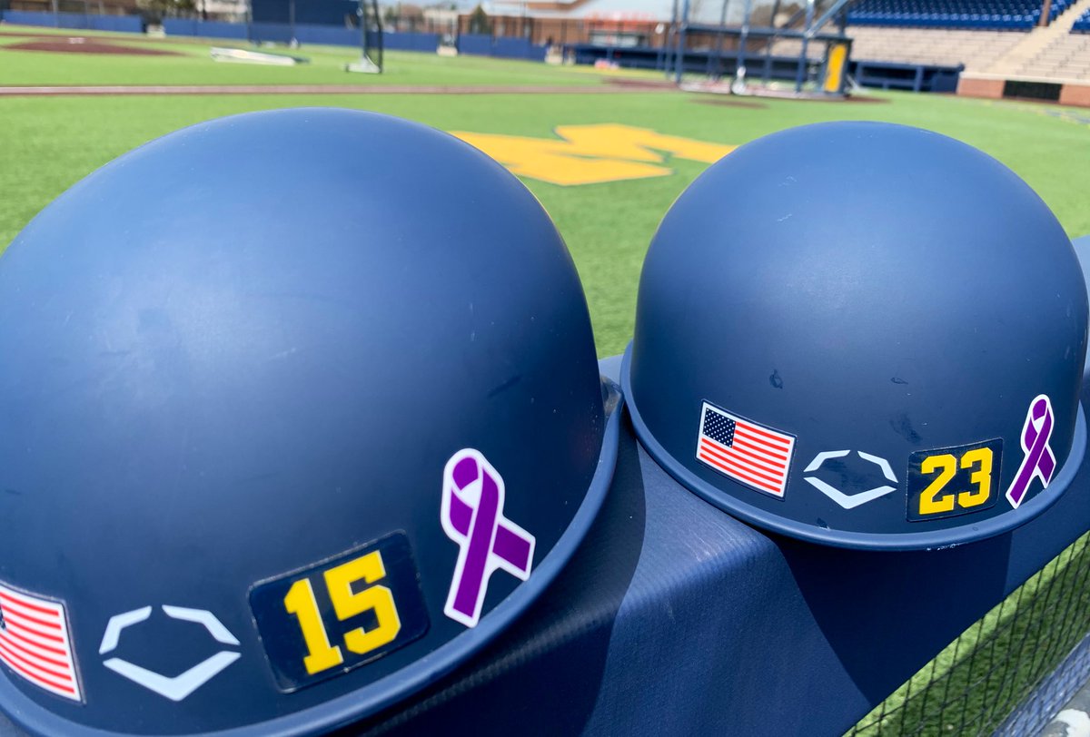umichbaseball's tweet photo. Michigan baseball wears purple this weekend to honor the memory of Annette Finwood &amp; in support of @ODUBaseball head coach @CoachFinny5 in the fight against pancreatic cancer. 

Finny coached our own @BrandonInge in this close-knit game of ours. 🙏🎀#PancreaticCancer #GoBlue https://t.co/ECZk3wpjQi