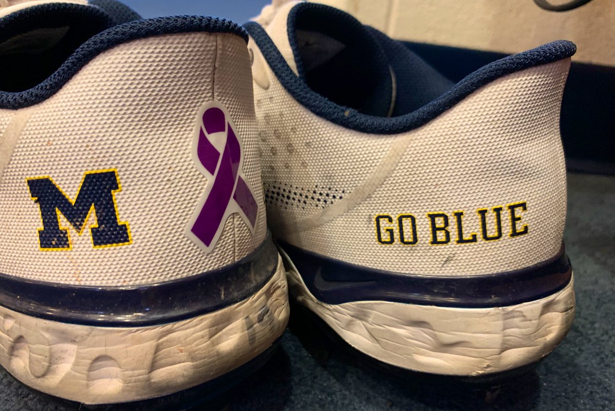 umichbaseball's tweet photo. Michigan baseball wears purple this weekend to honor the memory of Annette Finwood &amp; in support of @ODUBaseball head coach @CoachFinny5 in the fight against pancreatic cancer. 

Finny coached our own @BrandonInge in this close-knit game of ours. 🙏🎀#PancreaticCancer #GoBlue https://t.co/ECZk3wpjQi