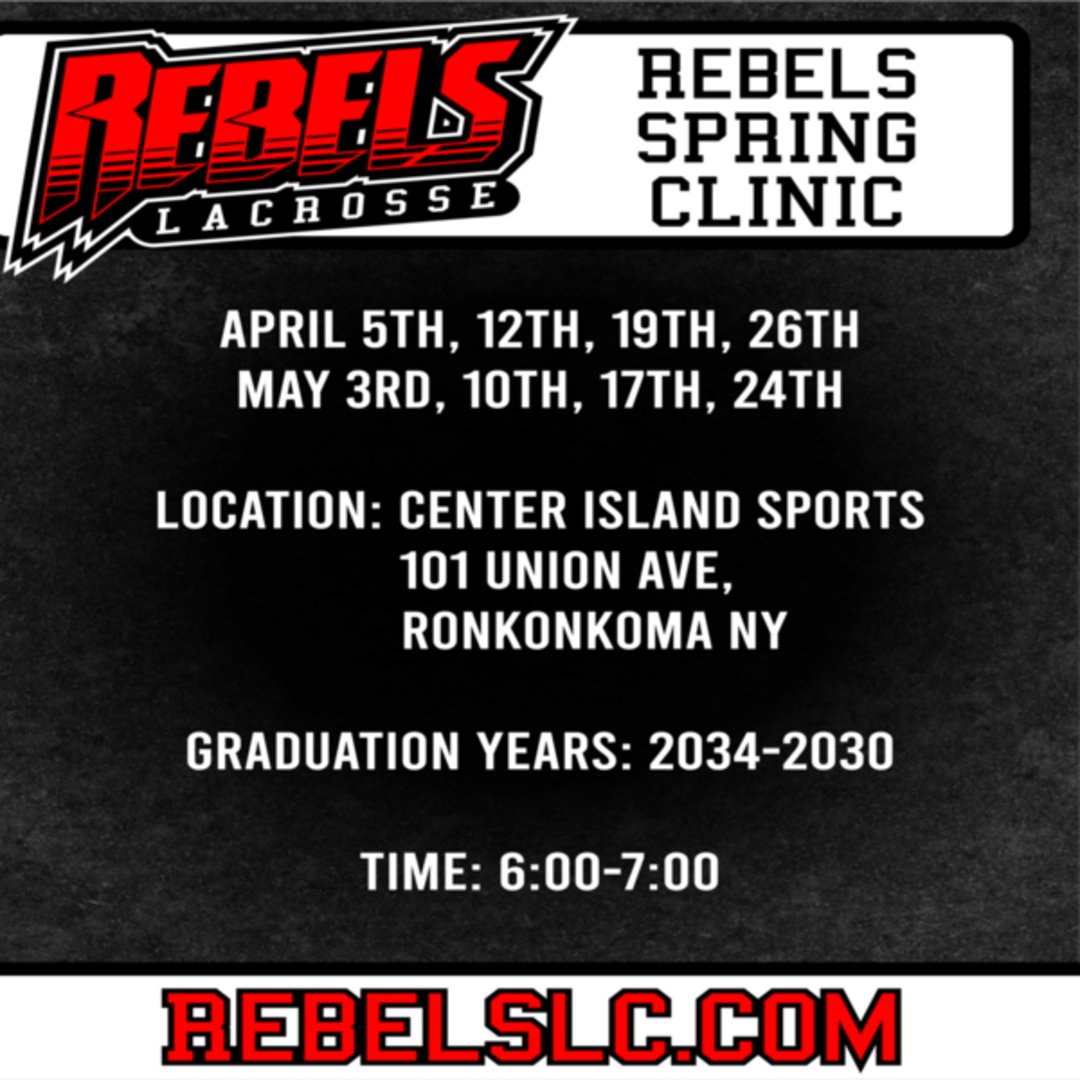 BackOfTheCAGE.com (@backofthecage) on Twitter photo #Event Announcement: <a href="/RebelsLaxClub/">Rebels Lacrosse Club</a> Spring Clinic Registration is Now Open!
đź“… April 5th, 12th, 19th, 26th | May 3rd, 10th, 17th, 24th
📍 Center island Sports
ℹ️ 2034-2030 Graduation Years, 6:00-7:00
For Pricing, Contact Us for more info
đź”— Register @ bit.ly/RebelsSpringC #Event Announcement: <a href="/RebelsLaxClub/">Rebels Lacrosse Club</a> Spring Clinic Registration is Now Open!
đź“… April 5th, 12th, 19th, 26th | May 3rd, 10th, 17th, 24th
📍 Center island Sports
ℹ️ 2034-2030 Graduation Years, 6:00-7:00
For Pricing, Contact Us for more info
đź”— Register @ bit.ly/RebelsSpringC