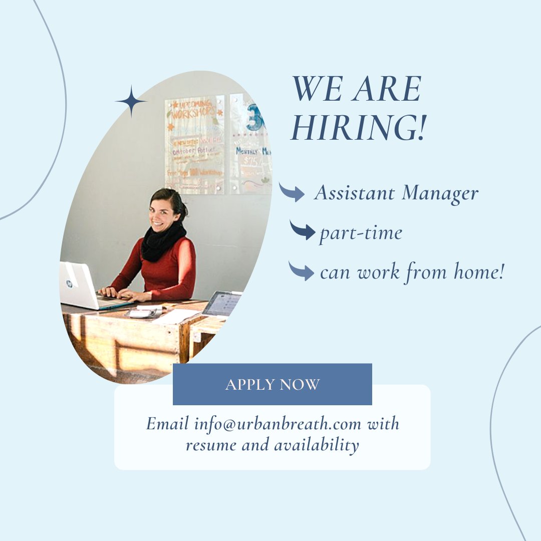 Passionate about Urban Breath, and looking for part-time work? WE ARE HIRING an Assistant Manager, flexible hours. You can even work from home! 
💻🌱
Interested? Please send us an email at info@urbanbreath.com with your resume and availability! We can't wait to hear from you!