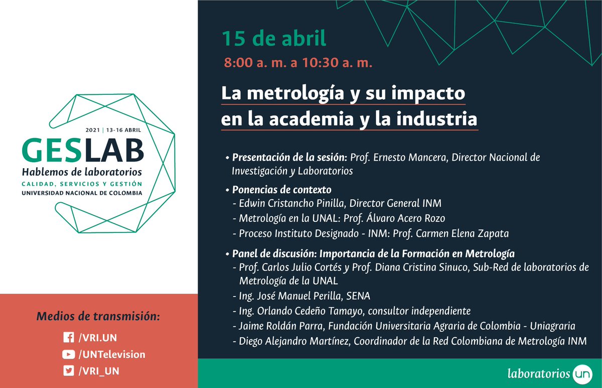 VRIUNAL's tweet photo. #SomosLaboratorios Conoce la programación actualizada del #GESLABUNAL 2021 y prográmate para la próxima semana.
🗓️13-16 abr. 2021
📡YouTube @UNTelevision / FB y Twitter @VRI_UN
ℹ️ https://t.co/KP1BOKjRL8
#SomosUNAL @DirLabSedeBog @DIEB_UNAL @DieUNMed @UNAL_Manizales #UNAL https://t.co/LNbdUTsok3