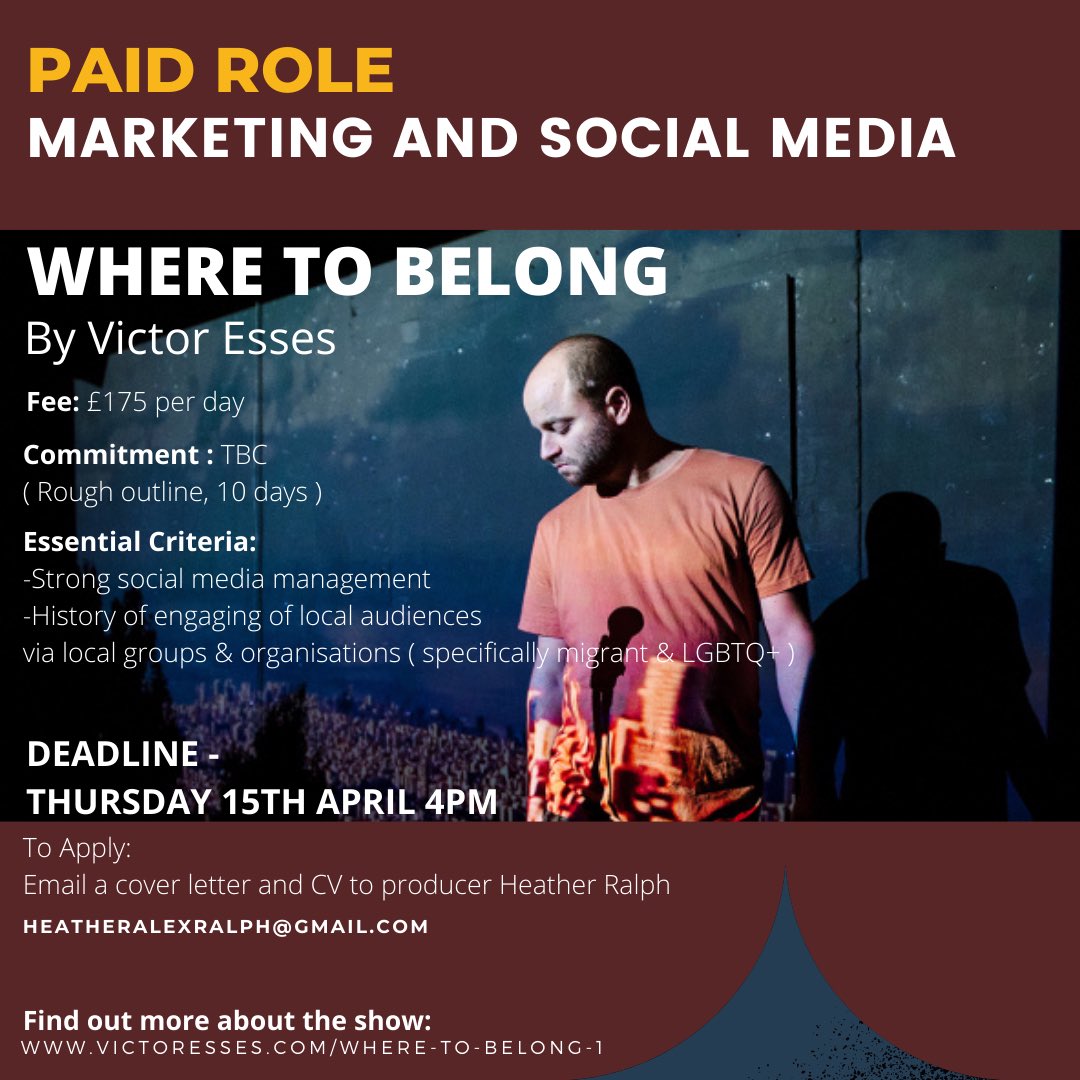 HeatherRalph's tweet image. Two PAID Roles on Where To Belong tour by @vhesses 

🧑‍💻Touring Production Manger 
📱Marketing and Social Media 

Immediate Start
Deadline 15th April 4pm 

Tag, share &amp;amp; recommend

#jobfairy #artsjobs