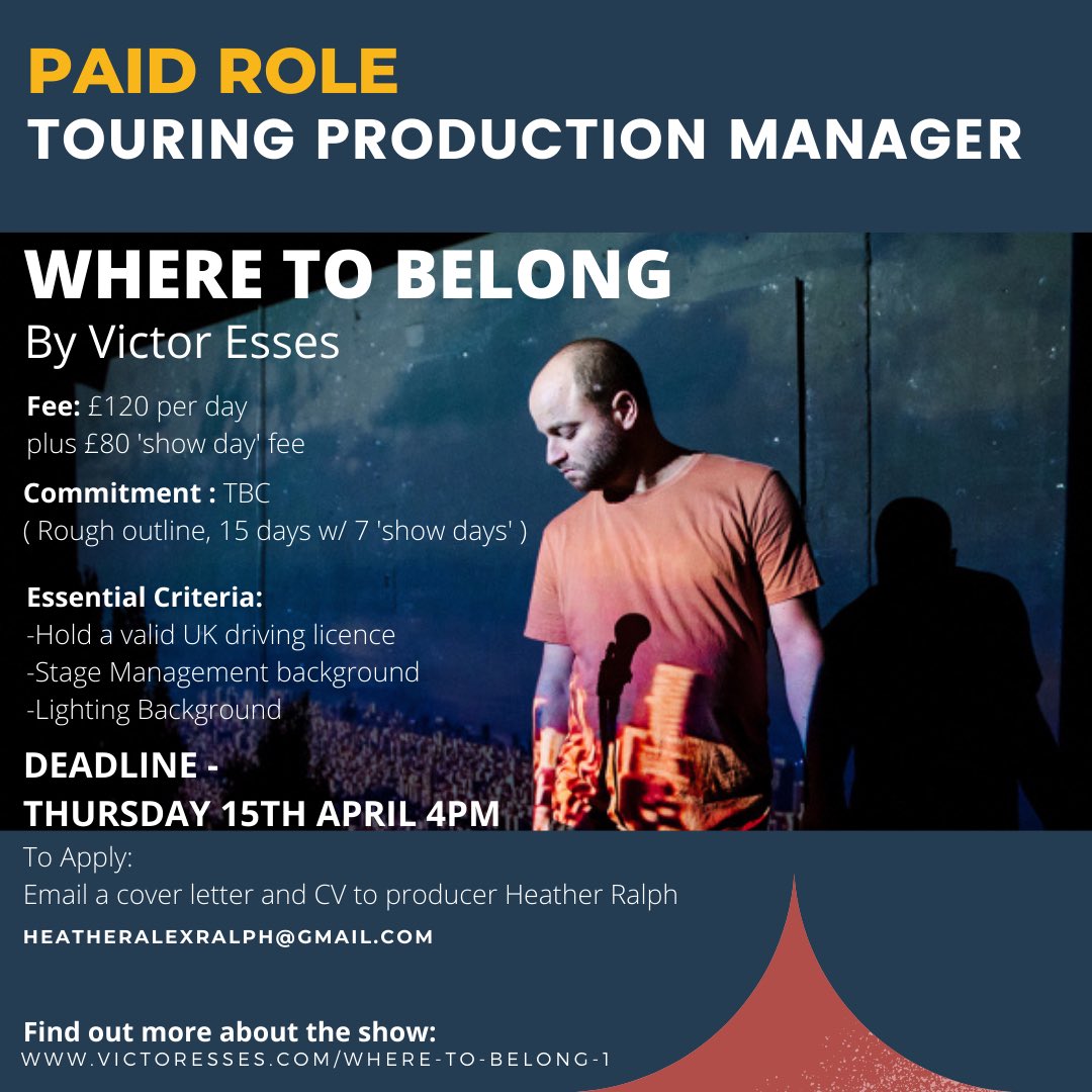 HeatherRalph's tweet image. Two PAID Roles on Where To Belong tour by @vhesses 

🧑‍💻Touring Production Manger 
📱Marketing and Social Media 

Immediate Start
Deadline 15th April 4pm 

Tag, share &amp;amp; recommend

#jobfairy #artsjobs
