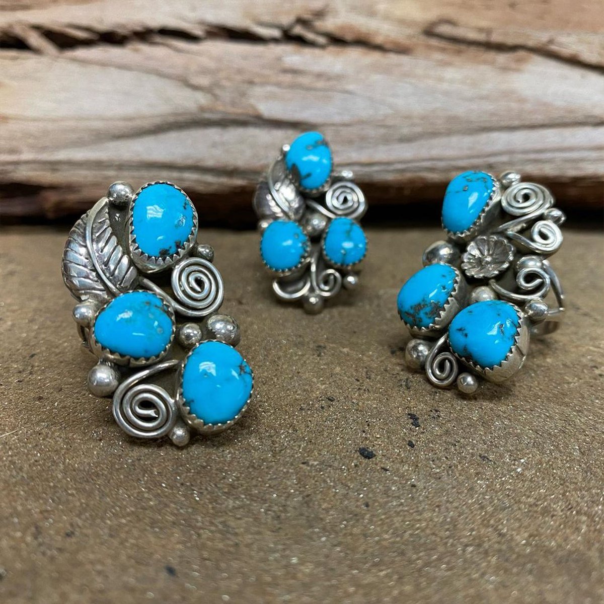 Turquoise &amp; Sterling Silver Leaf-Accented Silverwork Rings

💙 Tap &amp; Check Our Full Shop!
Or bit.ly/3rhUkCR