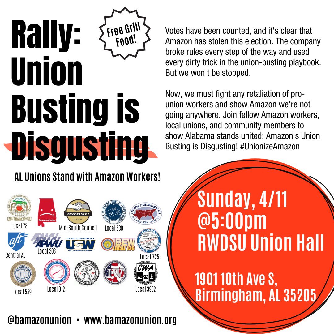 BAmazonUnion's tweet photo. Join us on Sunday as we stand together in #solidarity. Our flame will not be extinguished. #1U #BAmazonUnion https://t.co/xiPI70tqZo