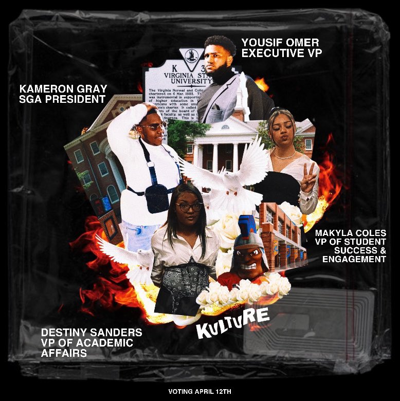 kameronkeyon's tweet photo. Do it look like we got left off Bad and Boujee👀

Kameron Gray — Candidate for SGA President 
Yousif Omer — Candidate for Executive VP 
Destiny Sanders — Candidate for VP of Academic Affairs 
Makyla Coles — Candidate for VP of Student Success &amp; Engagement 

#VSU22 #VSU23 #VSU24 https://t.co/vIRGmr2cXA