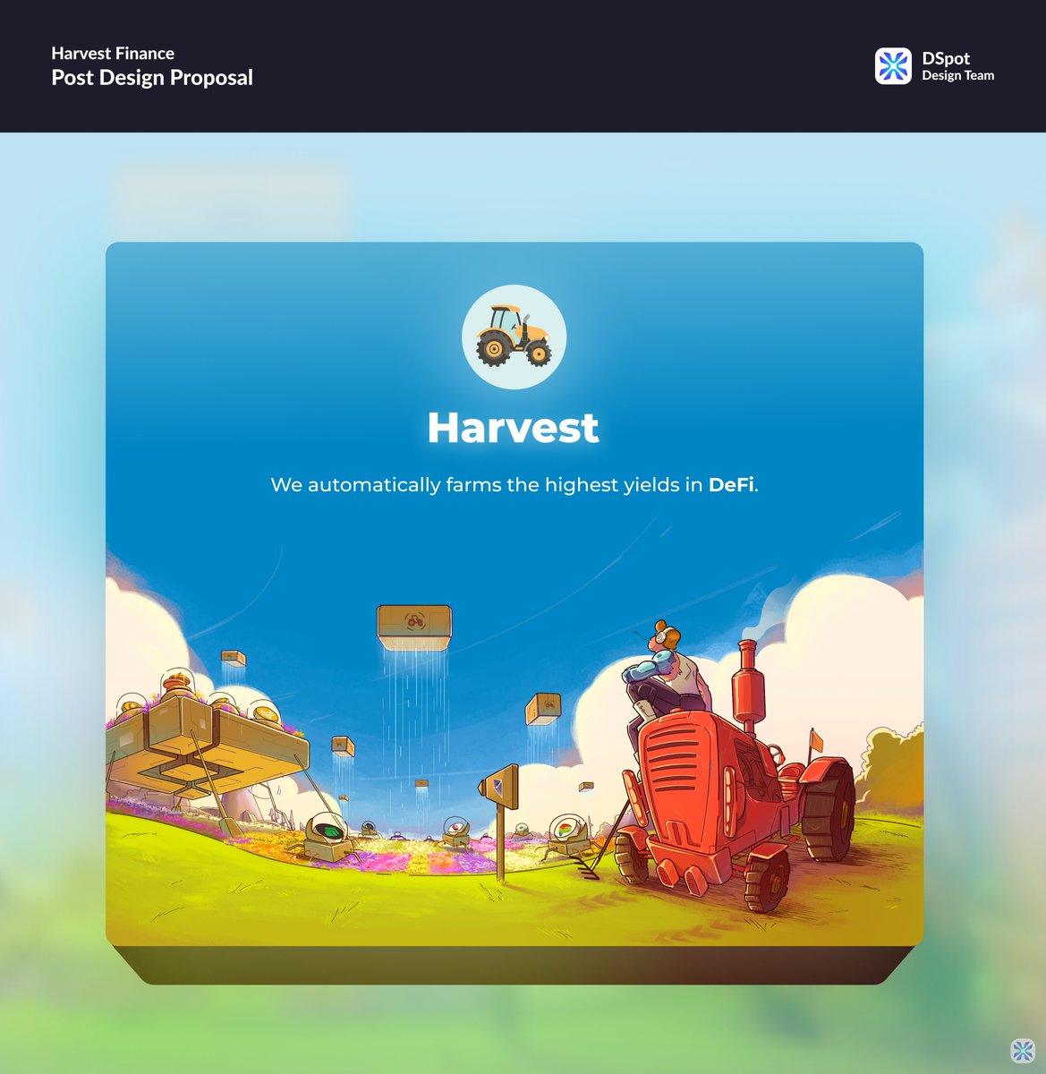 DSpotTeam's tweet image. Harvest Finance ‘Farm Arts’ Creativity Contest R. 5 Spring Edition
#BreadForThePeople  #defi @harvest_finance @harvestfi 

Hi , 
We are DSpot Designers (Harvest Fans)

Final Pack Delivery for the Contest. (Art Concept + Web Redesign + Twitter Cover + Post Img)

Hope you like it🙂