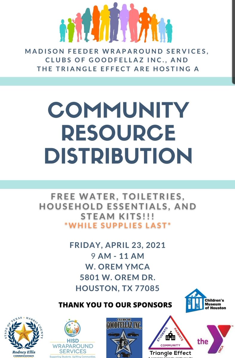 Join me and the HISD Wraparound department in our 3rd Community Resource Distribution.  Helping Montgomery E.S. families and the Madison Feeder.