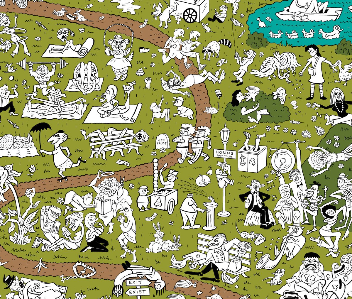 Down in the park you can watch the humans trying to run.