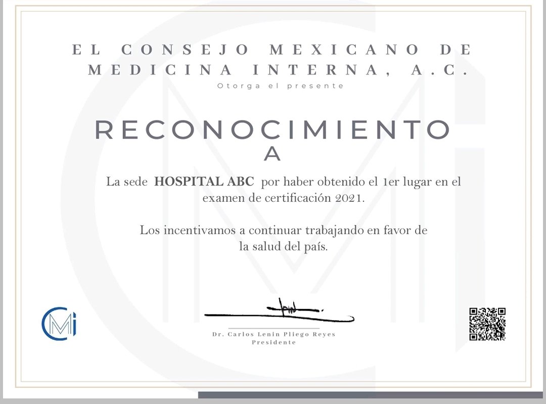 Felicidades a los residentes de medicina interna del <a href="/ABCcentromedico/">Centro Médico ABC</a> que obtuvieron el primer lugar nacional en el CMMI. Son y serán siempre mi orgullo.
Mucha suerte en lo que viene.