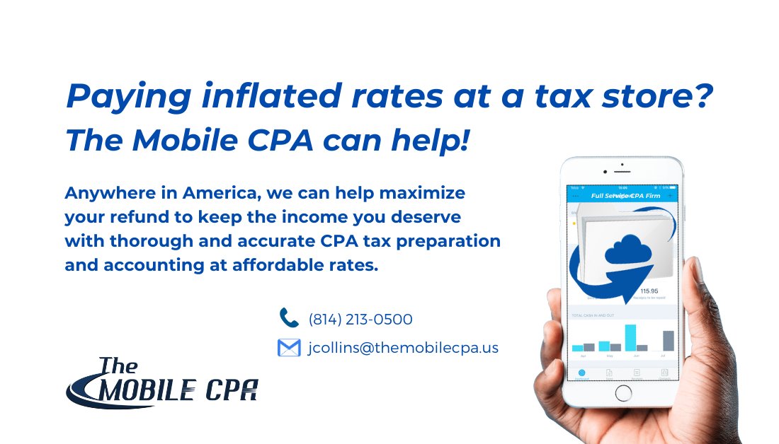 TheMobileCPA's tweet photo. The Mobile CPA is leading the way educating individuals who usually seek out tax stores.

We help individual clients keep more of their earned income and pay less in fees with our professional CPA tax preparation. https://t.co/sB0pWbJwLc
