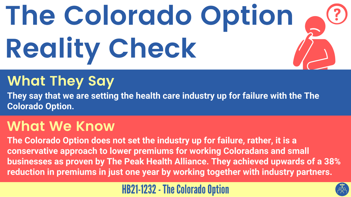 HB21-1232 is a proven Colorado success. Peak Health Alliance is a great example that the industry can achieve premium savings. #CoLeg 

<a href="/LontineHD1/">Susan Lontine</a> <a href="/YadiraCaraveo/">Dr. Yadira Caraveo</a> <a href="/MarkBaisley/">Mark Baisley for Colorado</a> @Jackson4CO @Kennedy4CO <a href="/McCormickForCO/">Rep. Karen McCormick</a> <a href="/Kyle_Mullica/">Senator Kyle Mullica</a> <a href="/DavidDOrtizCO/">David Ortiz</a> <a href="/SoperMatthew/">David</a>  <a href="/RepDaveWilliams/">Rep. Dave Williams</a>