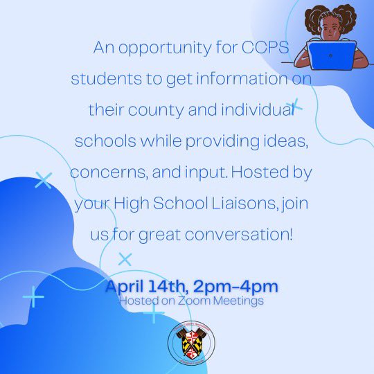 LPHS_News's tweet photo. Attn. @LaPlataHS students, next Wednesday, April 14th, student leaders from across CCPS will be hosting a forum for you to learn more about what’s happening in our own school. Select Principals and Board Members will be in attendance and they want to hear from you! https://t.co/N18443w2Tg