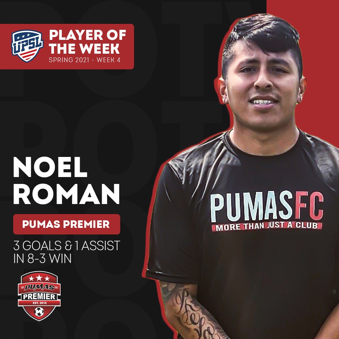UPSLsoccer's tweet photo. The United Premier Soccer League (#UPSL) 2021 Spring Week 4 (March 29-April 4) Player of the Week is @PumasFC_'s Noel Roman!

#UPSLPOTW #LetsGoUpSL

📰: https://t.co/1iIZHSi5hI https://t.co/wQKmheCQzW