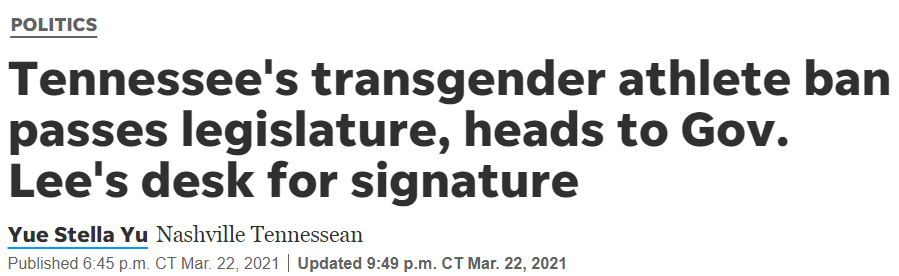 Mississippi, Tennessee, South Dakota, and Idaho have already passed bans, excluding trans youth from one of the basic units of community life, especially in small towns and potentially subjecting cis girls and women to invasive strip searches or medical tests.