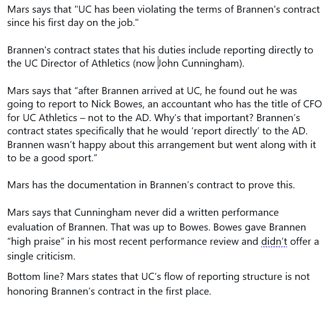 FOX19Jeremy's tweet photo. Some new info sent to me from John Brannen's lawyer Tom Mars. 

Mars claims there's been an issue with Brannen's contract since day one. 

This will take some reading. #Bearcats @fox19 https://t.co/Y3ojxuEwII