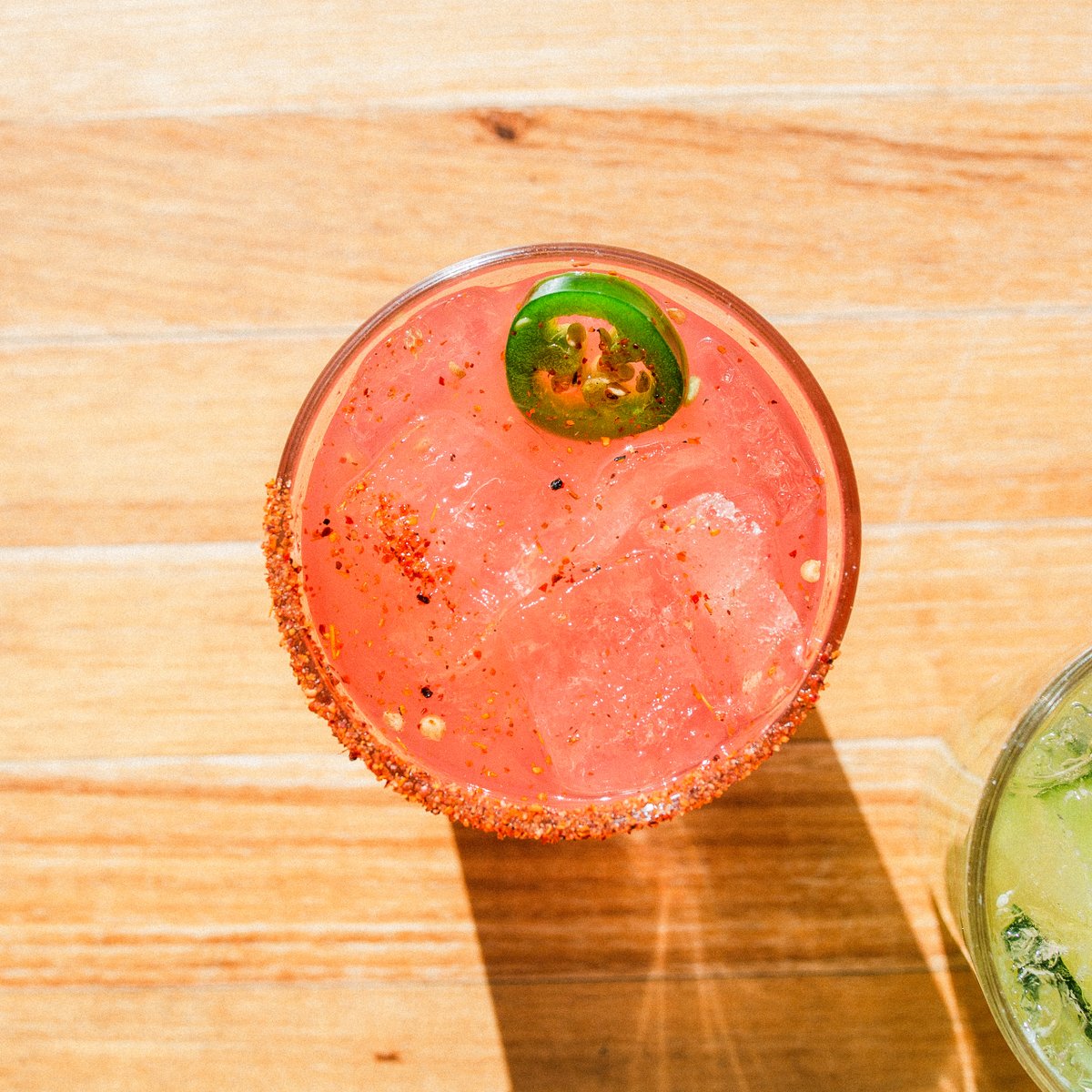 Need a little sweet, and a little spicy in your life? Try our F &amp; F cocktail (Fuego Fresca, aka Spicy Strawberry) Crafted with 1800 tequila, Triple sec, Agave, Lime juice, Strawberry purée, Muddled jalapeño