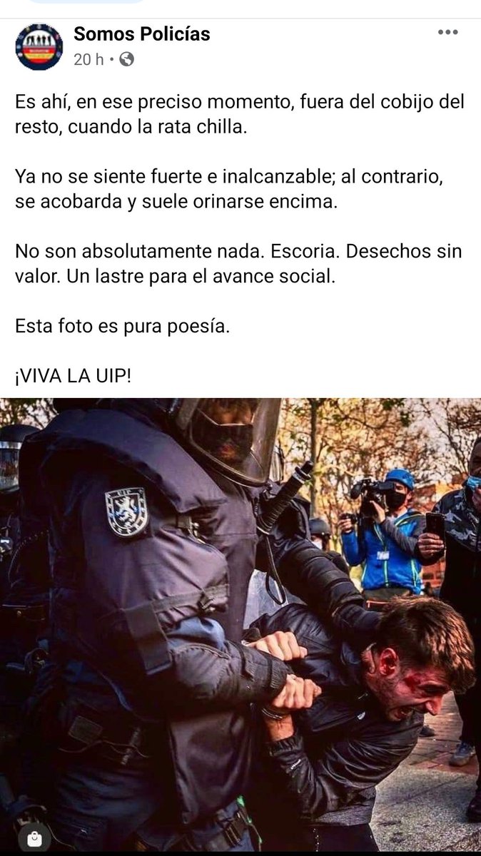 Quien publica esta basura y dice representar a la <a href="/policia/">Policía Nacional</a> y velar por el cumplimiento de la ley solo demuestra la mentalidad de sádico enfermo de odio e indigno de representar a un Estado que se dice democrático. <a href="/interiorgob/">Ministerio del Interior</a>