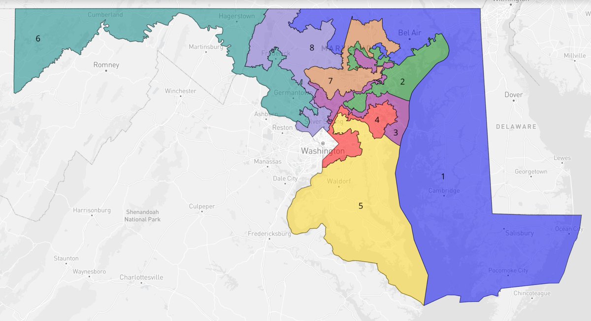 MARYLAND: there are creative maps, and then there's this work of art, which Dems passed in 2011 to seize a 7D-1R majority. But this time, they're poised go even further, by taking a sledgehammer to Rep. Andy Harris (R)'s  #MD01 for an 8D-0R shutout.
