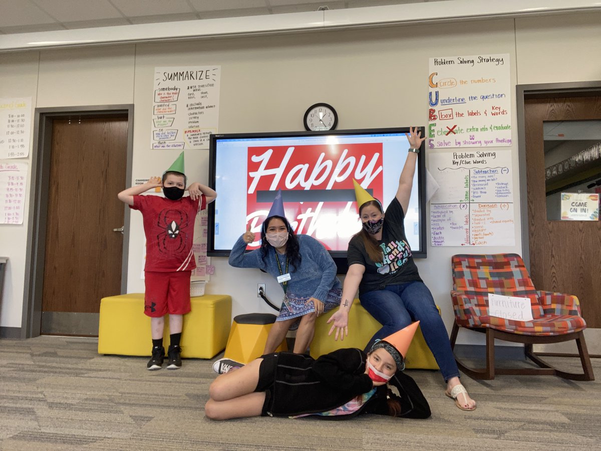 misssamrivera's tweet photo. We love a good birthday celebration!! The joy these kids bring is so special to me and I love celebrating their lives. Thanks @MsThomasCRE for being the best and wearing silly party hats with me!! https://t.co/Z7Yn3BDJ3p