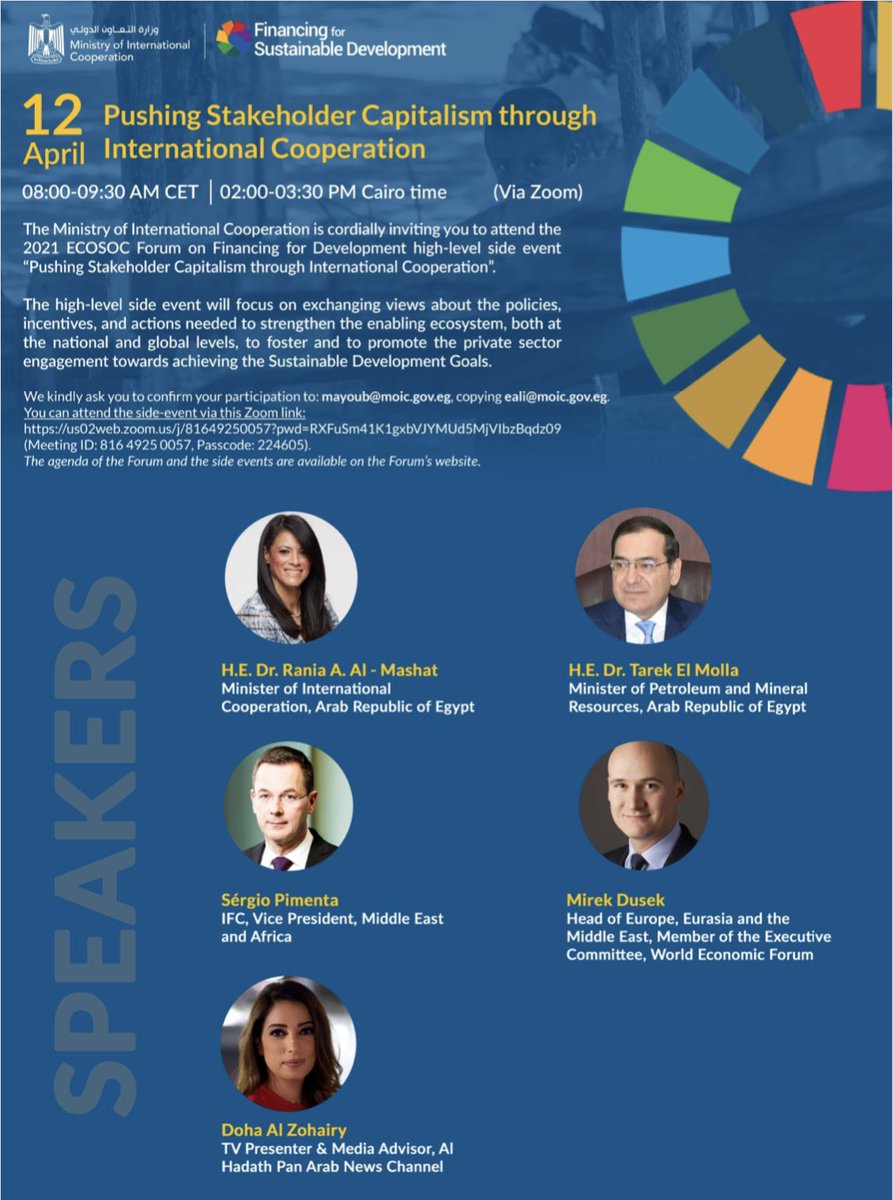 Looking forward to moderating the High Level Event under the auspices of the Economic and Social Council of the #United_Nations with eminent panelists: @RaniaAlMashat @MOPEgypt @hubacek @SPimentaIFC #FfDforum