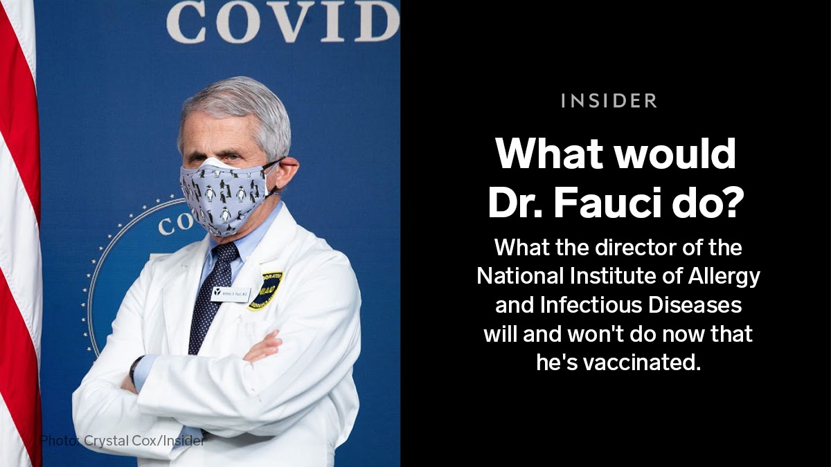 What Would Fauci Do? Anthony Fauci told Insider how his behavior has and hasn't changed since getting the COVID-19 vaccine. Spoiler alert: Indoor restaurants are still a no. https://www.businessinsider.com/fauci-how-behavior-activities-changed-after-covid-19-vaccination-2021-4