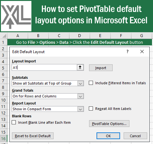 XcelerationC's tweet photo. How to Set PivotTable default layout options in #Microsoft #Excel! #msexcel #tips #tricks #xceleration #ExcelTips #ExcelTrick https://t.co/Guquv59afn