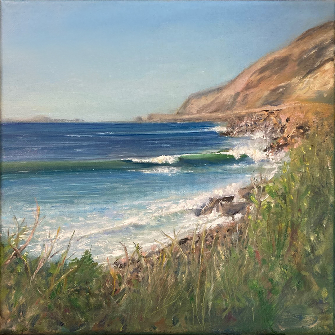 I've been painting. This is "South of Supers". It depicts the West of Malibu-South Coast of Ventura section of PCH and the Pacific Ocean. 10 x 10 Oil on Canvas #seascape #malibu