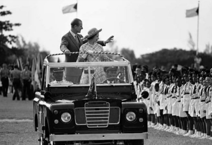 Her Majesty Queen Elizabeth II and His Royal Highness Prince Philip at Clifford Park Nassau, The Bahamas in 1977.