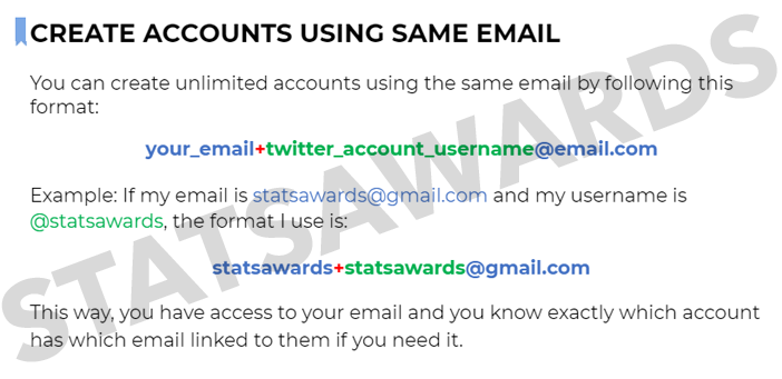  I can't create more accounts because I don't have more emails/phone numbers Use the method below to create unlimited accounts using THE SAME email