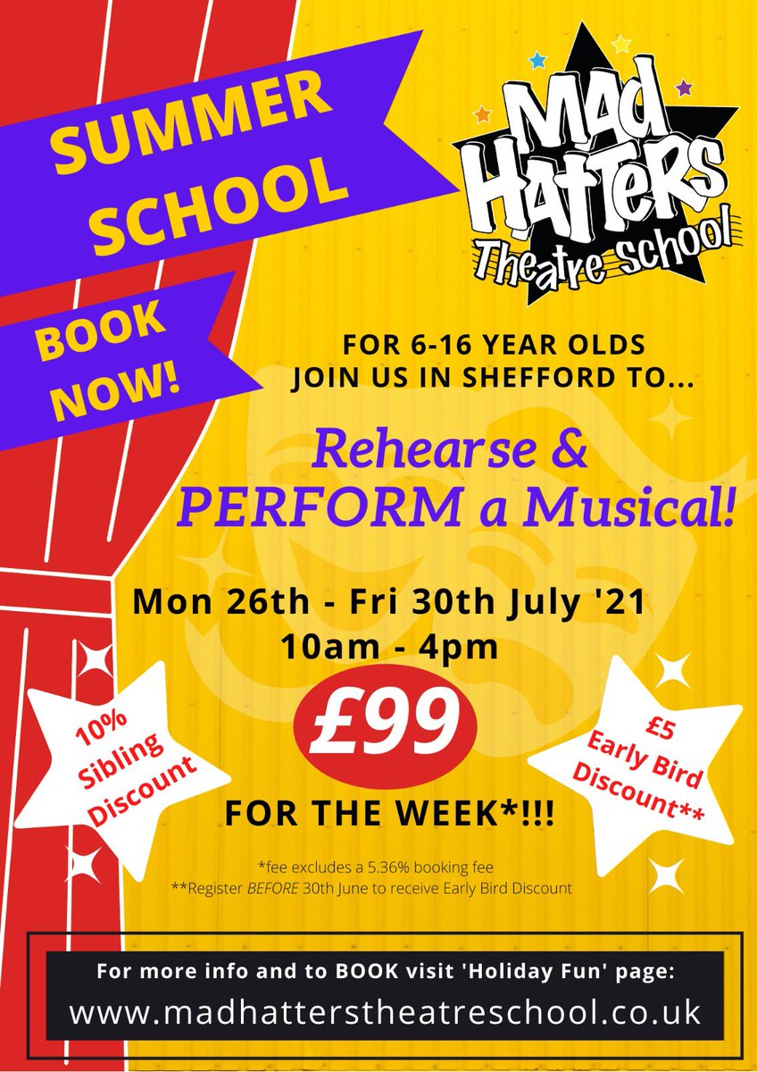 For all 6-16yr olds...Come and join us this Summer...you know you want to!!!

madhatterstheatreschool.co.uk/holiday-fun/

Or book direct at:

campscui.active.com/orgs/MadHatter…

#madhattersts #madhattersrocks #summerschool2021 #perform #bebrilliantbeyou