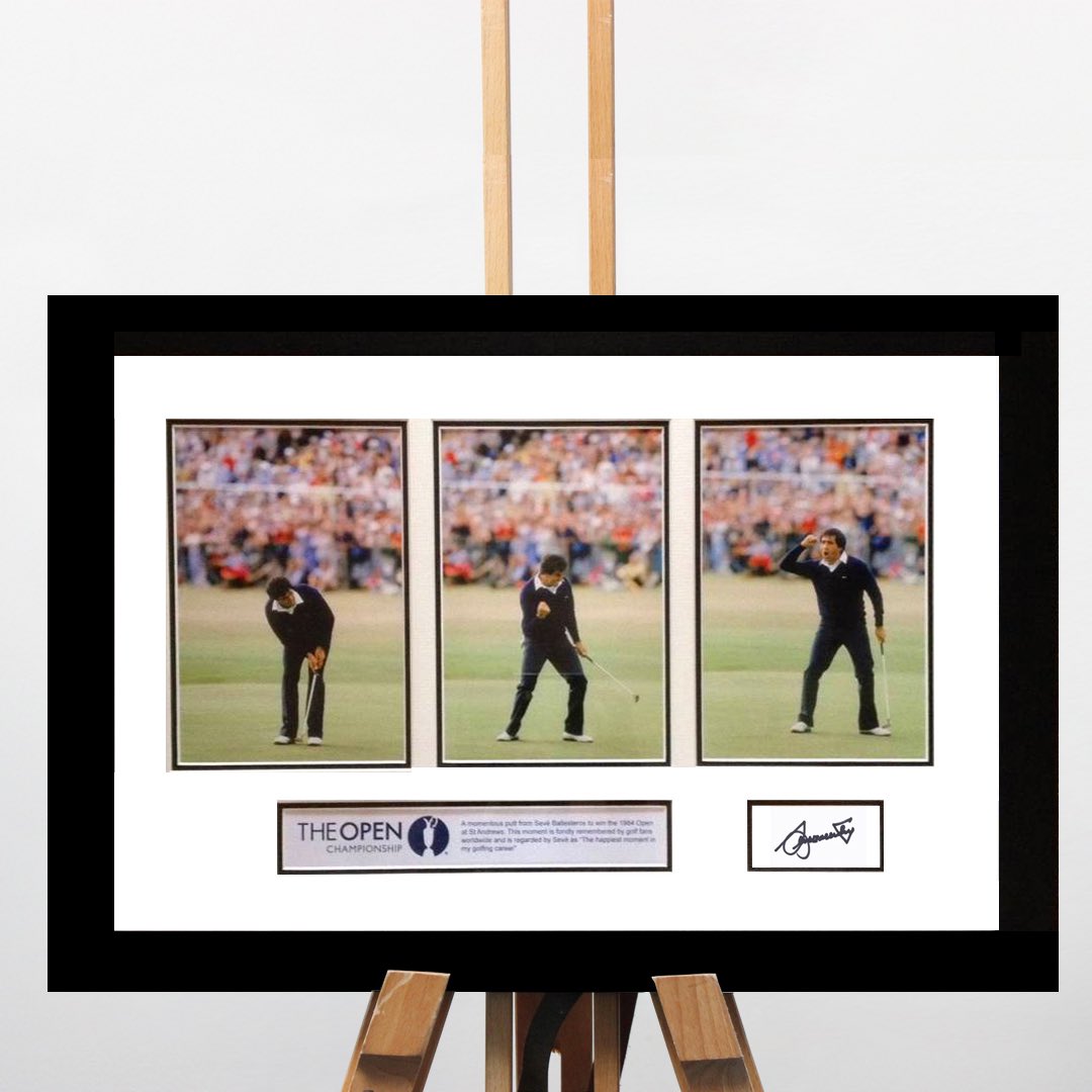 Today celebrates what would have been the 64th Birthday of the legendary Spanish golfer Seve Ballesteros.
This fantastic photo montage commemorates Seve's 1984 Open Championship win, which was one of 5 majors during his career and is signed by the man himself. 

#seveballesteros