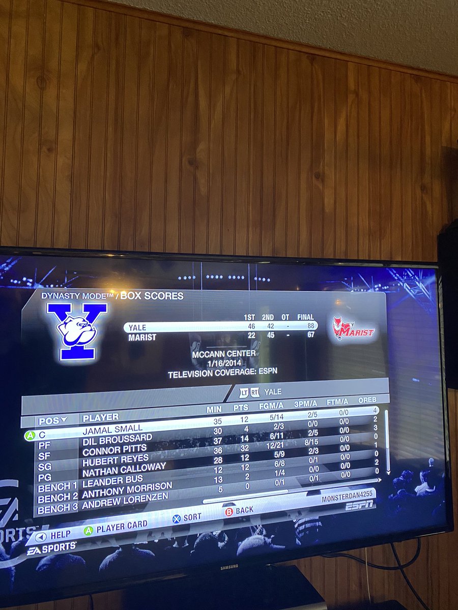 Played 2 simmed 1. We got 3 Ws and now a 4 game winning streak! Yale up 14-4 on the season