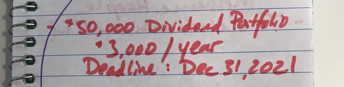 1/6) Beginning of the year, I wrote in my journal that one of my financial goals is to build a $50,000  #dividend portfolio that produced $3,000 in dividend annually, 6% yield. I love  @tastytrade active investing but I wanted some “passive” income sitting on my butt doing nothing.