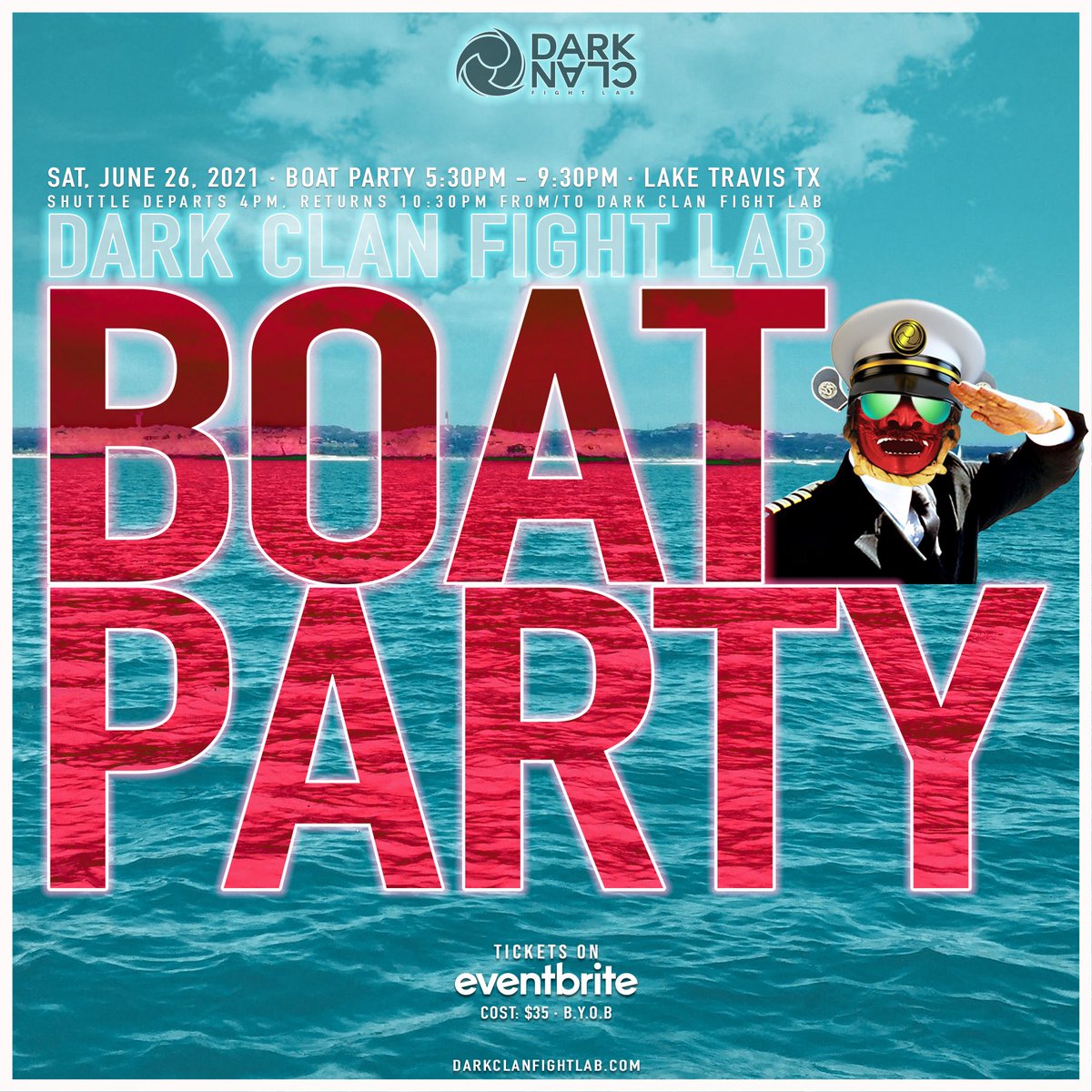 DarkClanATX's tweet photo. On June 26, 2021, the DCFL is hosting a summer party on a boat on Lake Travis and YOU are invited!

Tickets are limited to 45 and will sell out. Save the date and make sure to join us for another fun DCFL event!

WE ARE THE DARK CLAN

Ticket link:

https://t.co/tZn6dyMMI2 https://t.co/rvEqJ7EAYl