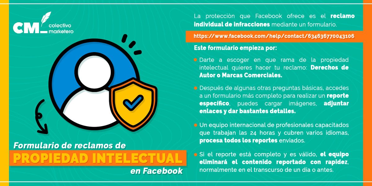 CMarketero's tweet photo. Hoy queremos que conozcas uno el procedimiento que Facebook ofrece para proteger  tus contenidos

Lee el artículo completo https://t.co/eolQsIolOP 

#facebook #derechodeautor #creadordigital  #propiedadintelectual #colectivomarketero #colectiveros #bolivia🇧🇴 #bolivia https://t.co/IcNiW4uAt1