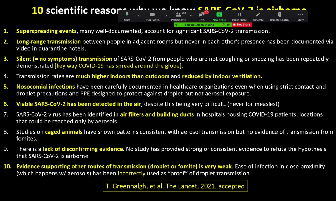 So there you have it.In a nutshell:  @kprather88 'Once we acknowledge it is airborne we can fix it.' @DFisman 'It's time to treat as predominant airborne spread.'Prof John Conly 'Airborne transmission can occur: it's situational.' #COVIDisAirborne  @lisa_iannattone END