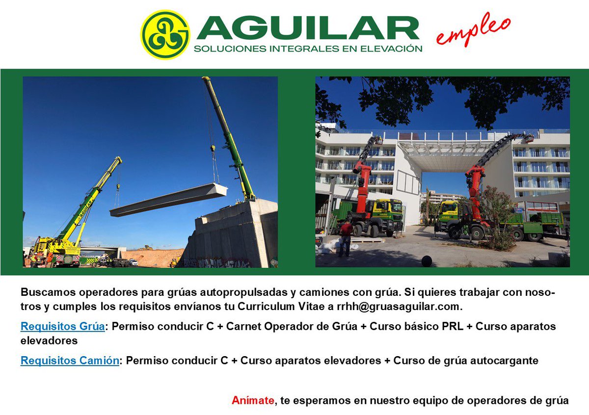 Eres #operador de #grúa ?? 
Esto te puede interesar...

#ofertasdeempleo