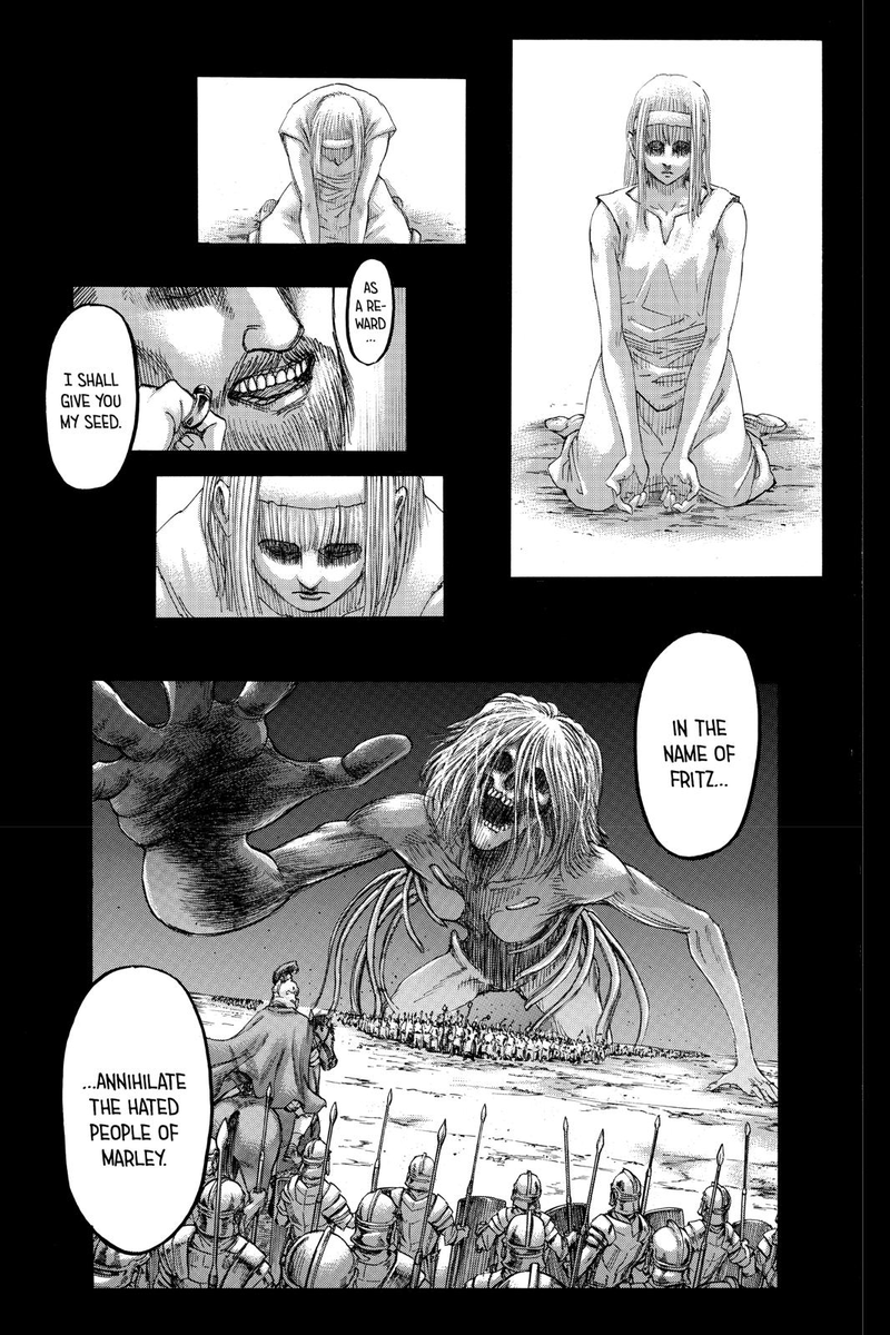 And because Mikasa managed to become independent and kill Eren who she loved to a similar unnatural degree, it sort of gave Ymir a reason to move on herself. Why did she love Fritz? Maybe because to him she was special, she was a slave but also more than a slave.